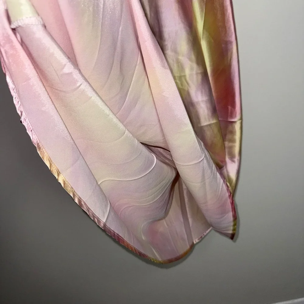 Micas‎ Pastel Tie-Dye Satin High wasited Midi Skirt Multicolor Flowy Large